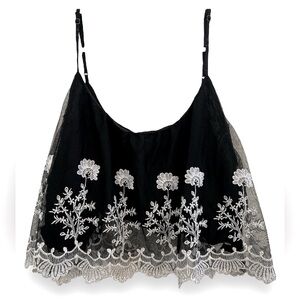 Vintage Bohemian Forever 21 Adjustable Strap Chiffon Mesh Crop Tank Top Size Med